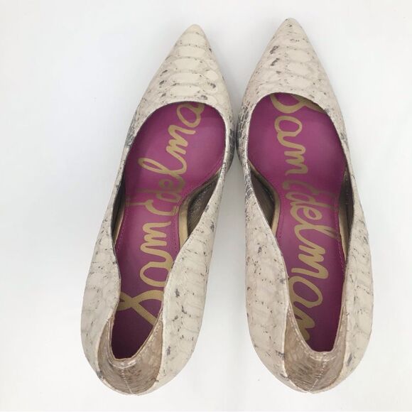 Sam Edelman CELIA Cream Snake Print Leather Pointed Toe High Heel Pumps Like New - Picture 7 of 15